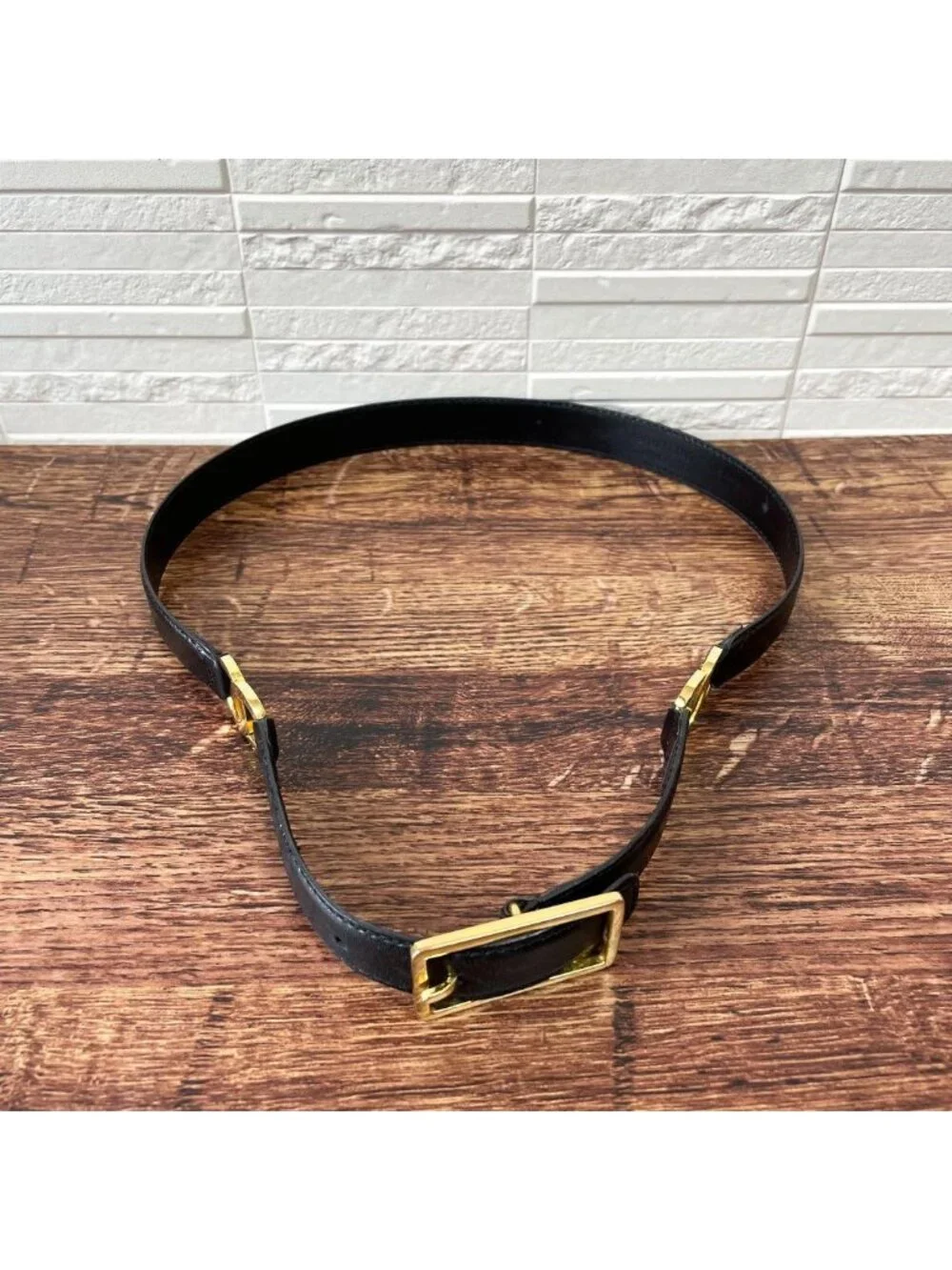 Chanel Leather Double CC Logo Gold Belt Black